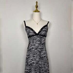 rampage intimates y2k zebra lace bow sleep spaguetti strap dress 2000s coquette